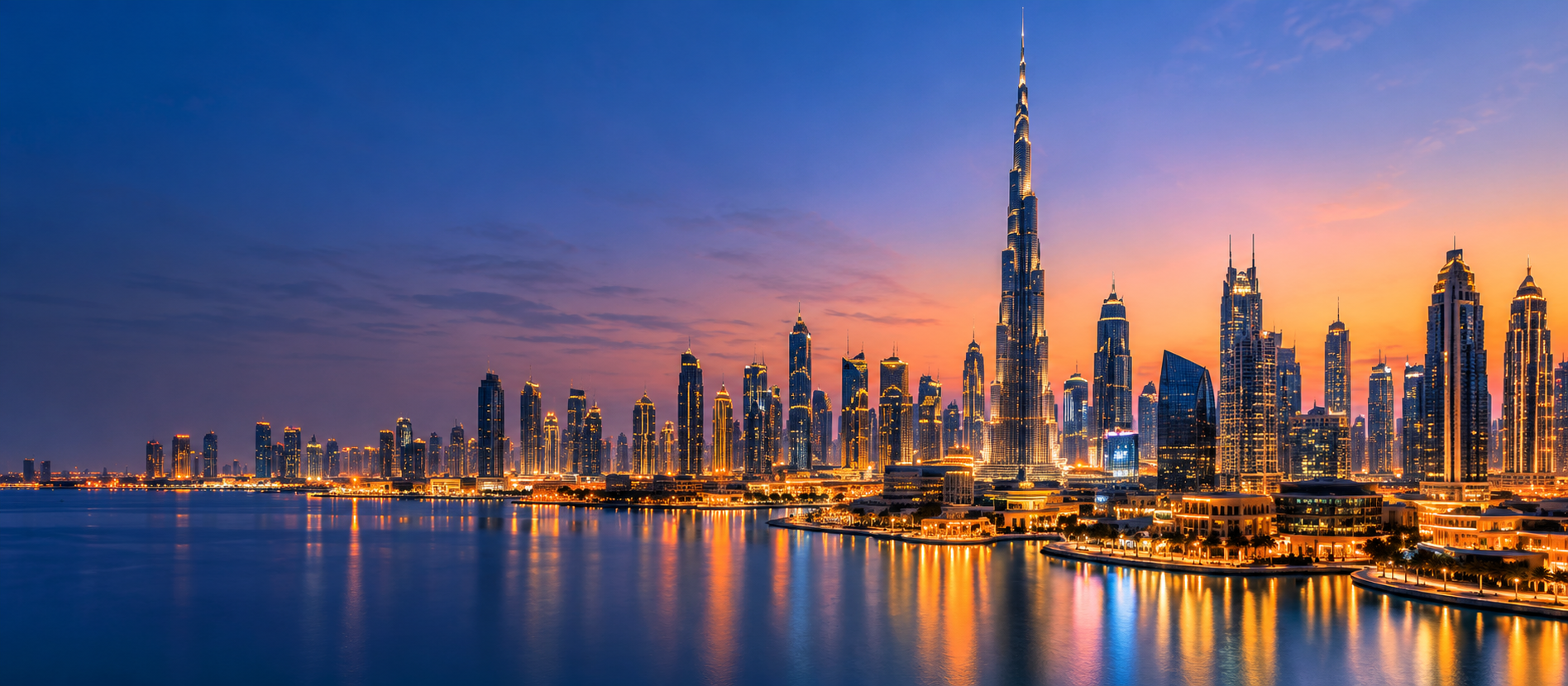 Real Estate Network in Dubai — skyline and waterfront at sunset